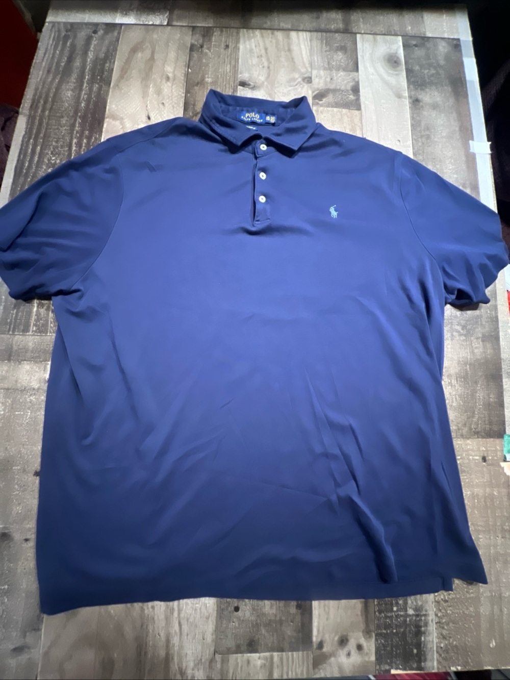 Ralph Lauren Men's Deep Blue Polo Shirt with Light Blue Pony